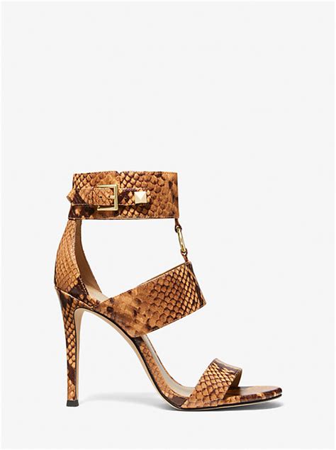 michael michael kors amos python embossed leather sandal|Michael Kors Amos Python Embossed Leather Sandal In Brown.